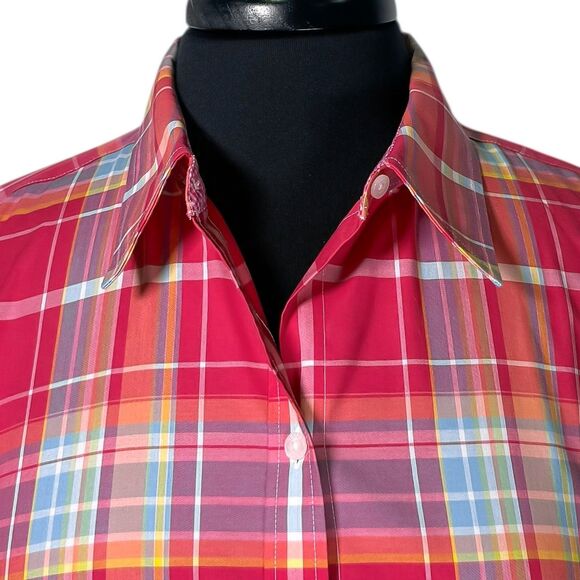 Chaps Ralph Lauren Women’s Shirt L Plaid Cotton Stretch No Iron Preppy Button Up - Picture 4 of 9